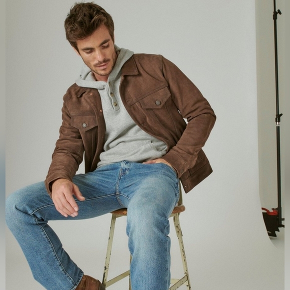 NWT Men's Lucky Brand Suede Trucker Jacket. Medium. - Picture 1 of 12